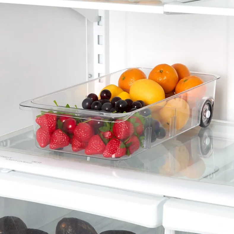 Roll Out Refrigerator Organizer Storage Drawer with Dividers