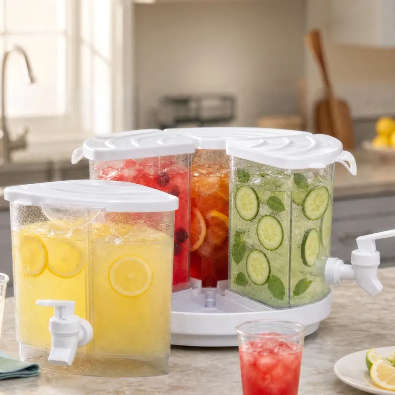 Rotating Plastic Beverage Drink Dispenser - 4 Separate Compartments