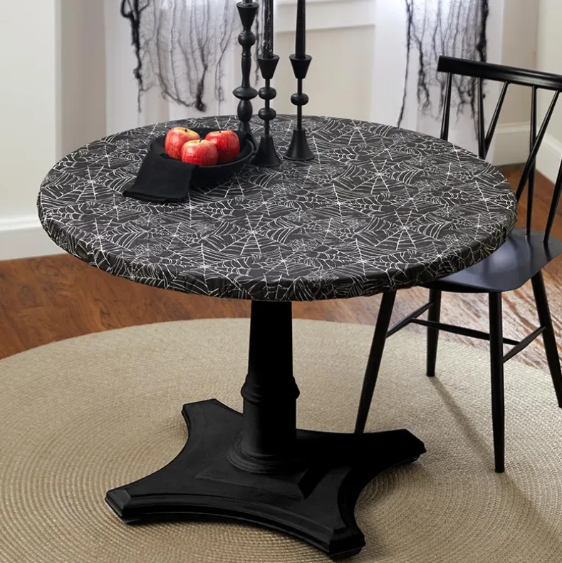 Round Custom Fitted Vinyl Tablecloth with Flannel Backing Halloween