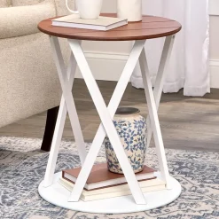Round Two Tone Rustic Style Accent Table 19