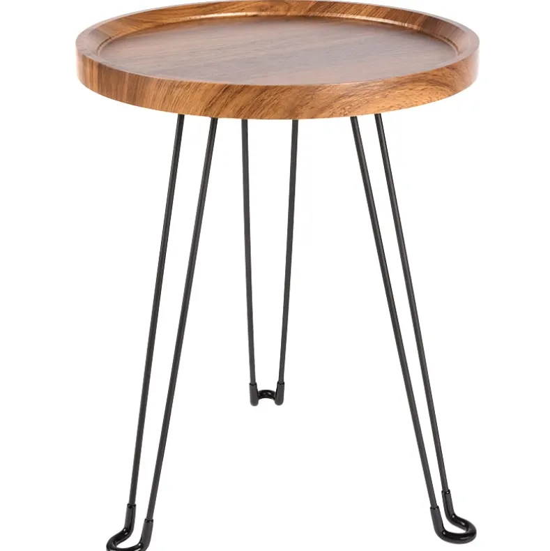 Round Wooden Side Table with Metal Foldable Legs - 15"D