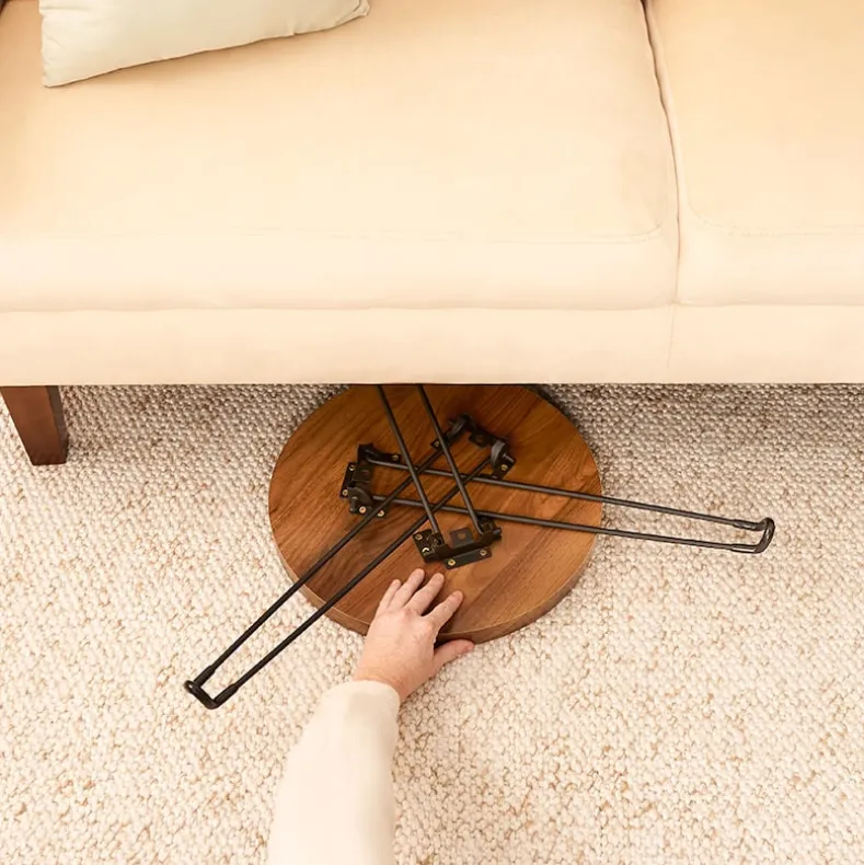 Round Wooden Side Table with Metal Foldable Legs - 15"D