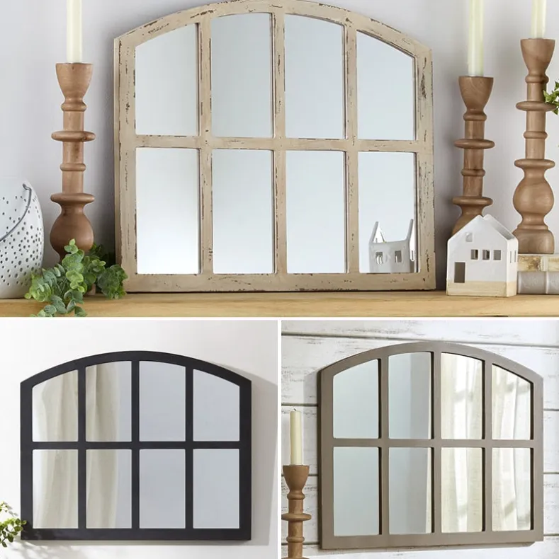 Rustic Country Window Pane Mirror - Black, Dark Brown, or White