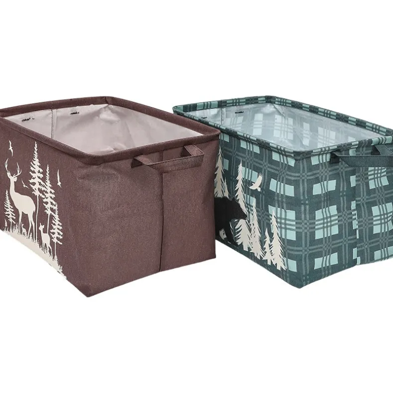 Rustic Printed Home Storage Decor Polyester Baskets Set of 2