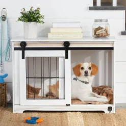 Rustic Sliding White Barn Door Pet Crate
