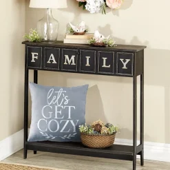 Rustic Wood Console Table with Galvanized Family Sentiment