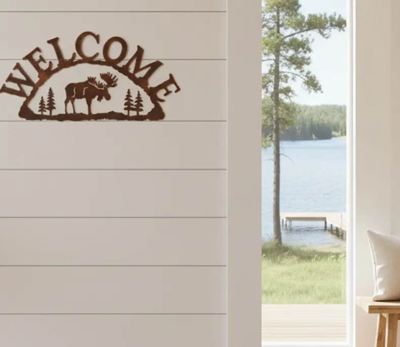 Rustic Woodland Moose Metal Welcome Sign