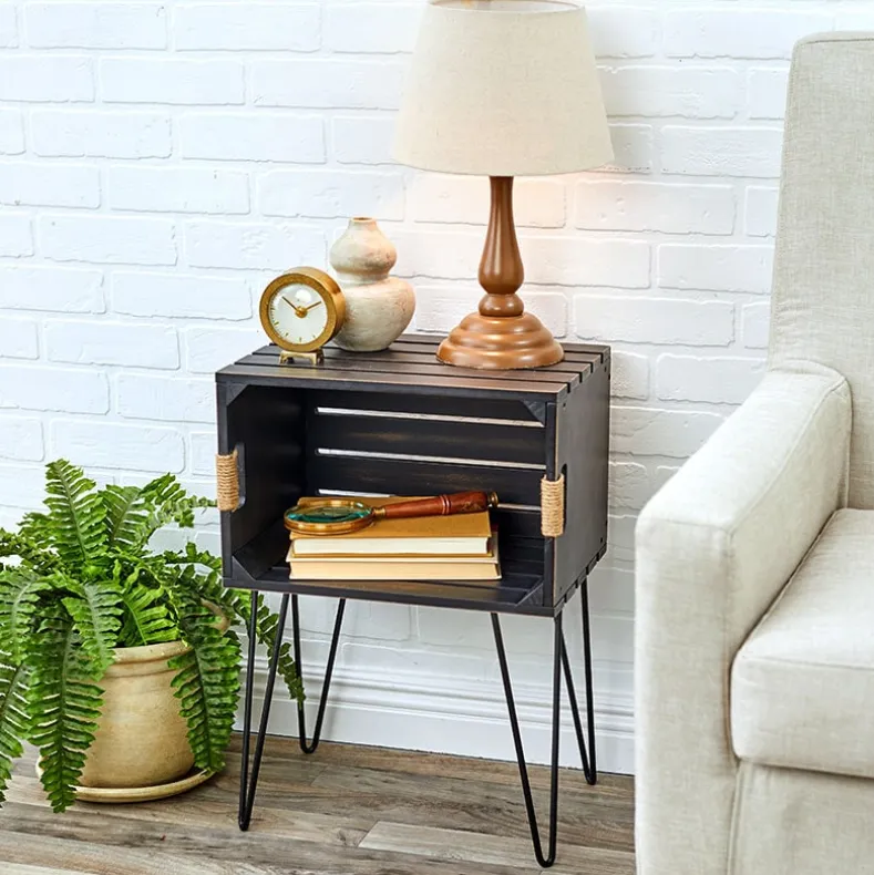 Rustic Wood-Like Crate End Table