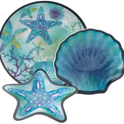 Seaside Beach Shell Melamine Dessert Plates Set of 4
