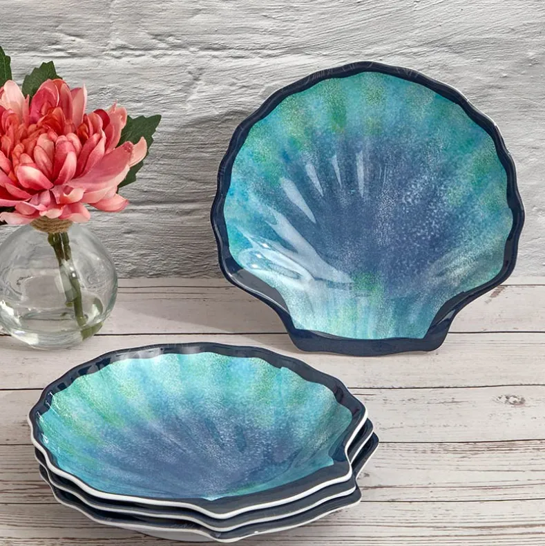 Seaside Beach Shell Melamine Dessert Plates Set of 4