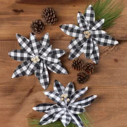 Set of 3 Buffalo Plaid Poinsettia Tree Clips