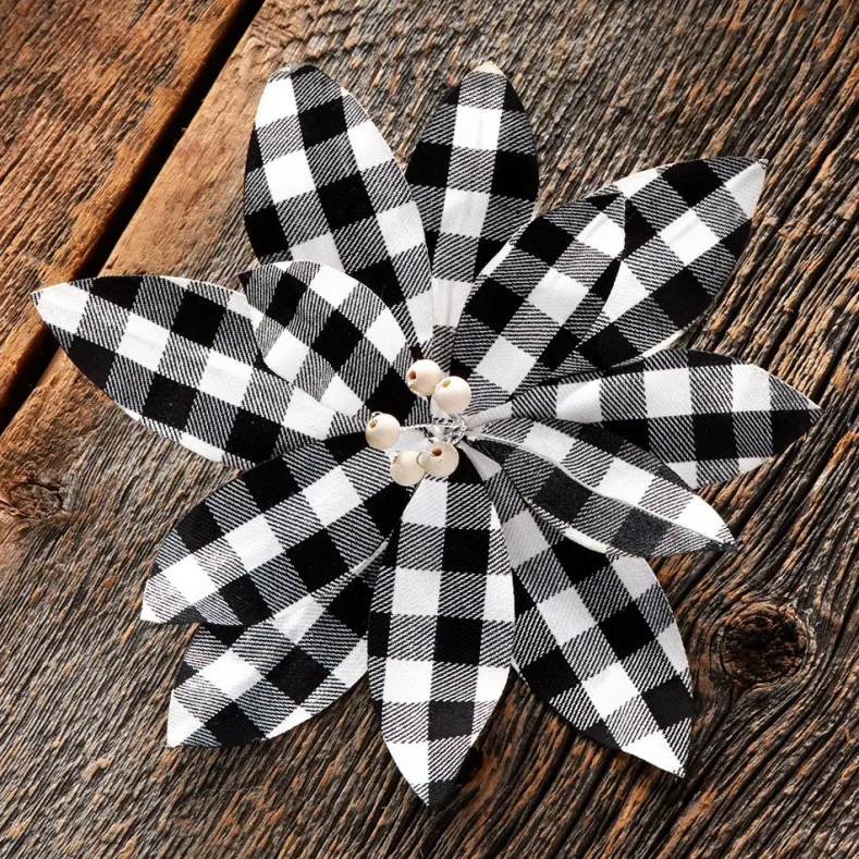 Set of 3 Buffalo Plaid Poinsettia Tree Clips