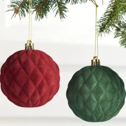 Set of 2 Diamond Velvet Ball Christmas Ornaments