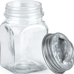 Set of 3 Glass Canisters in Galvanized Tray