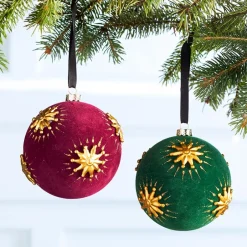 Set of 2 Gold Starburst Ball Ornaments