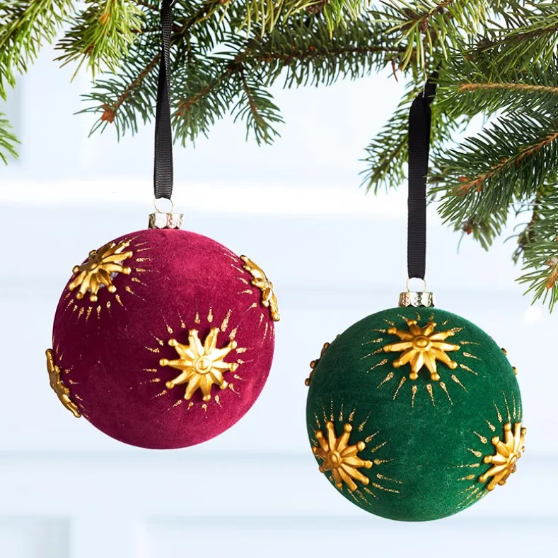 Set of 2 Gold Starburst Ball Ornaments