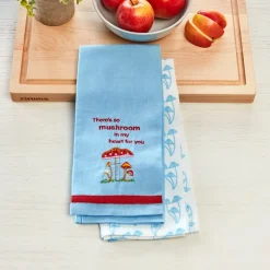 Set of 2 Spring Mushroom Embroidered Kitchen Towels
