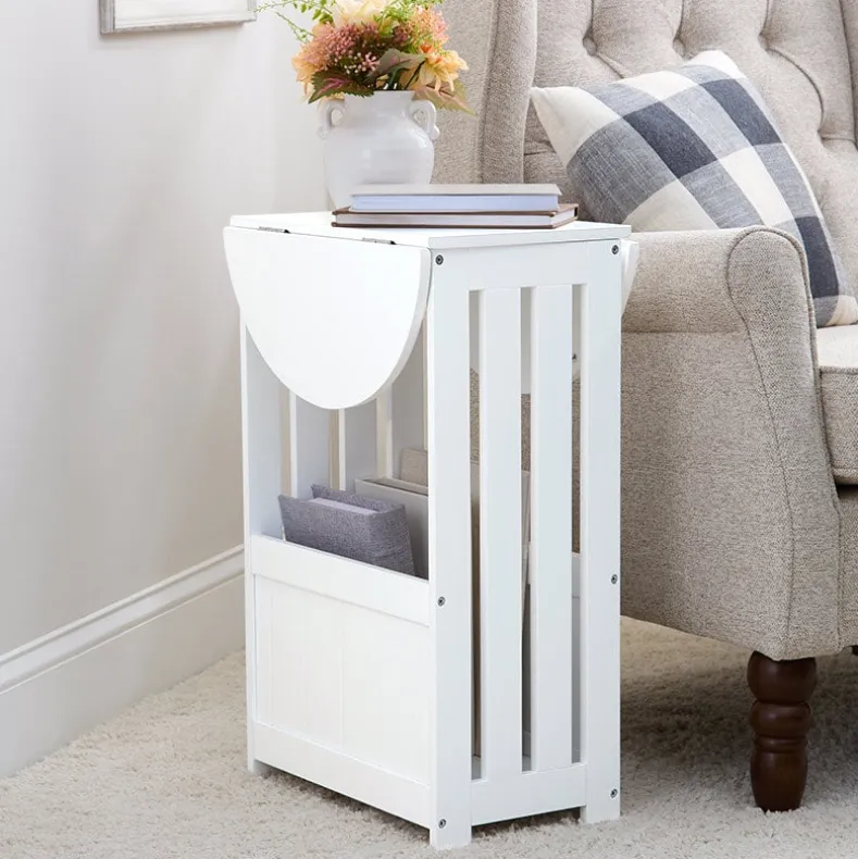 Side Table with Drop Leaf Top and Magazine Holder - 24"H