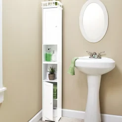 Slim Bathroom Freestanding Storage Cabinet with Shelves and Cupboards