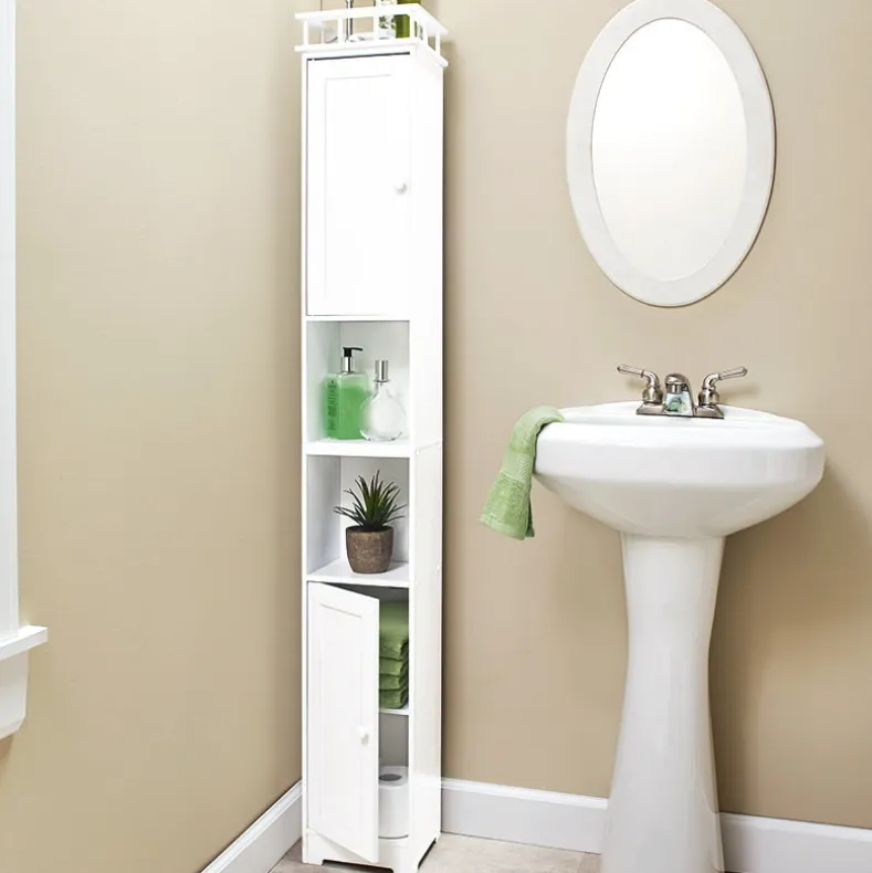 Slim Bathroom Freestanding Storage Cabinet with Shelves and Cupboards