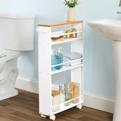 Slim Rolling Storage Cart with Handle 4 Tier