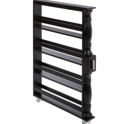Slim Wooden Spice Rack Cabinet with Wheels - Black, Walnut or White