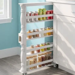 Slim Wooden Spice Rack Cabinet with Wheels - Black, Walnut or White