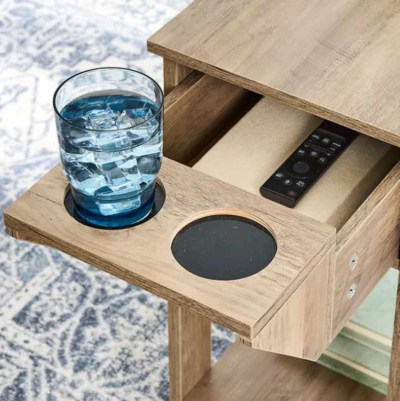 Small Space Side Table with Drink Holders 20”W x 11”D x 24” H