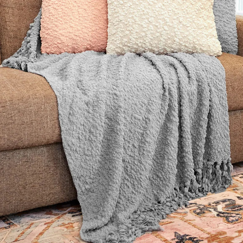 Snow Flocked Chenille Throw or Accent Pillow Light Gray