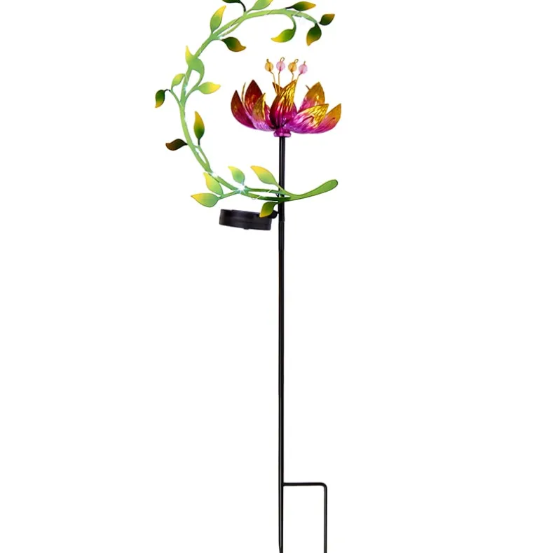 Solar Flower and Leaves Wind Spinner Garden Stake Red or Blue