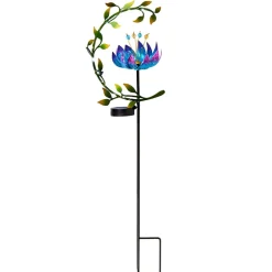 Solar Flower and Leaves Wind Spinner Garden Stake Red or Blue