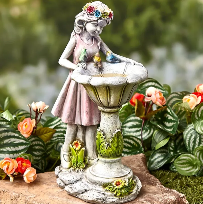 Solar Girl Bird Bath with LED Lights