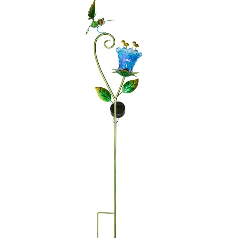 Solar Glass Flower Garden Stake - Butterfly or Hummingbird
