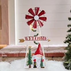 Solar Holiday Windmill Garden Stake Gnome