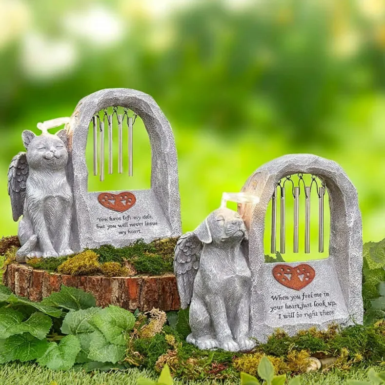 Solar Pet Memorial Statue with Chimes & Halo