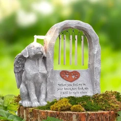 Solar Pet Memorial Statue with Chimes & Halo