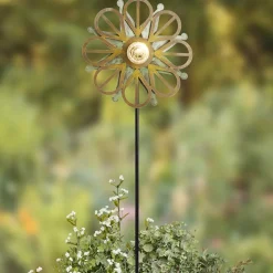 Solar-Powered Copper Patina Wind Spinner