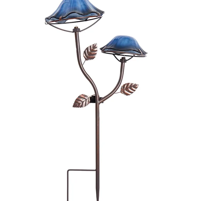 Solar-Powered Double Mushroom Stake – Pink, Green, and Blue