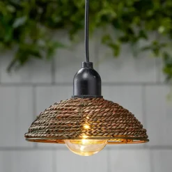 Solar-Powered Small Rattan Pendant Light – Natural and Brown