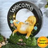 Solar Welcome Dog Statue Garden Decor
