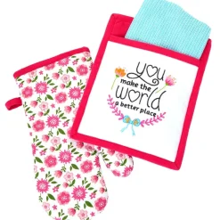 Spring Mother's Day Gift Set Oven Mitt, Pot Holder, and Kitchen Towel