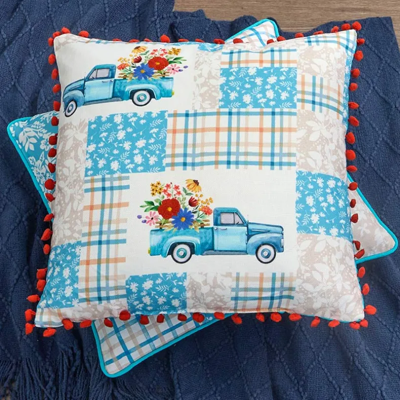 Spring Themed Embroidered Decorative Pillow