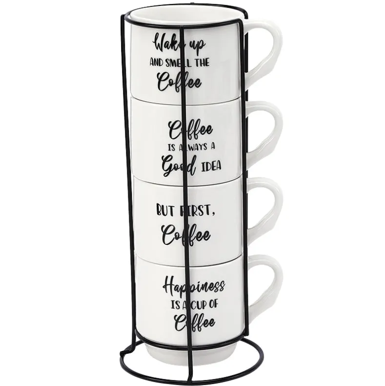 Stoneware Stackable Coffee Mug Set with Stand