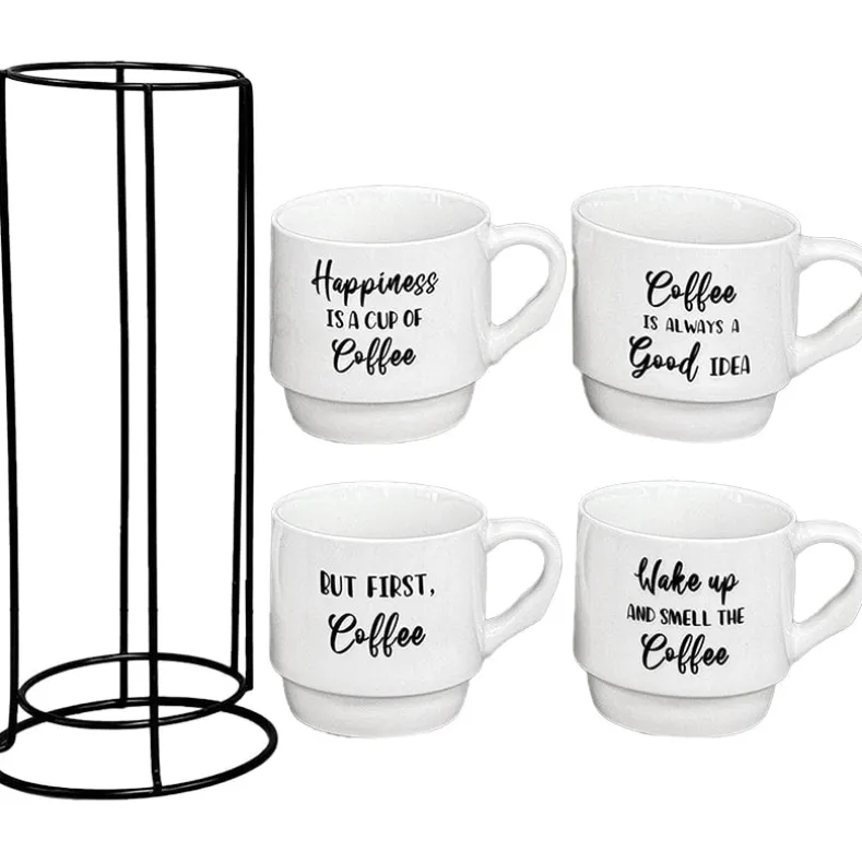 Stoneware Stackable Coffee Mug Set with Stand