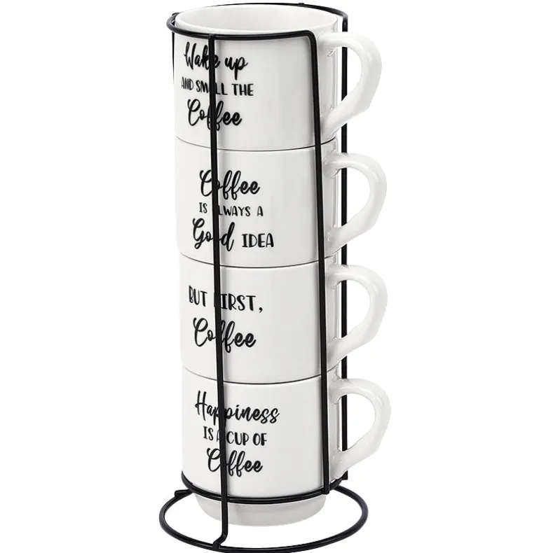 Stoneware Stackable Coffee Mug Set with Stand