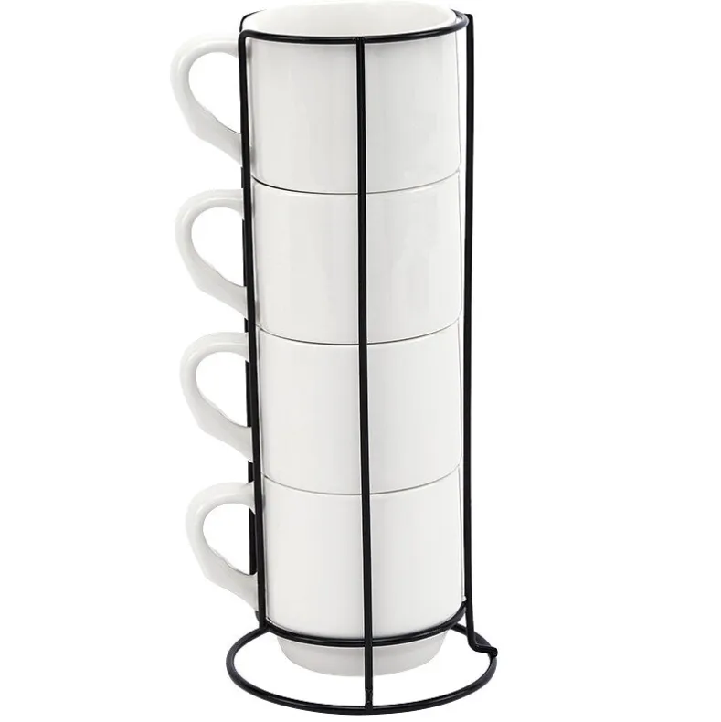 Stoneware Stackable Coffee Mug Set with Stand