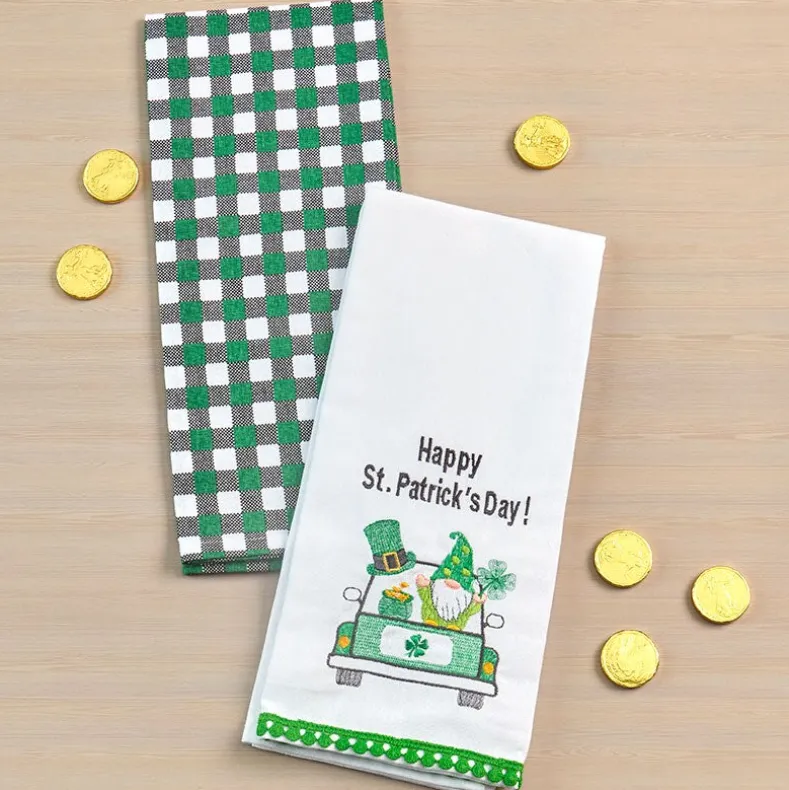 St Patrick's Day Embroidered Kitchen Towels, Set of 2