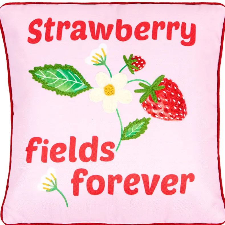 Strawberry Garden Embroidered Decorative Pillow