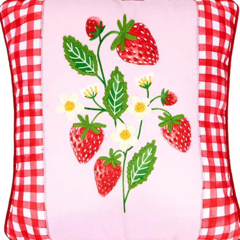 Strawberry Garden Embroidered Decorative Pillow