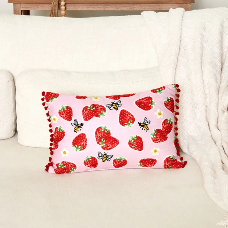 Strawberry Garden Embroidered Decorative Pillow